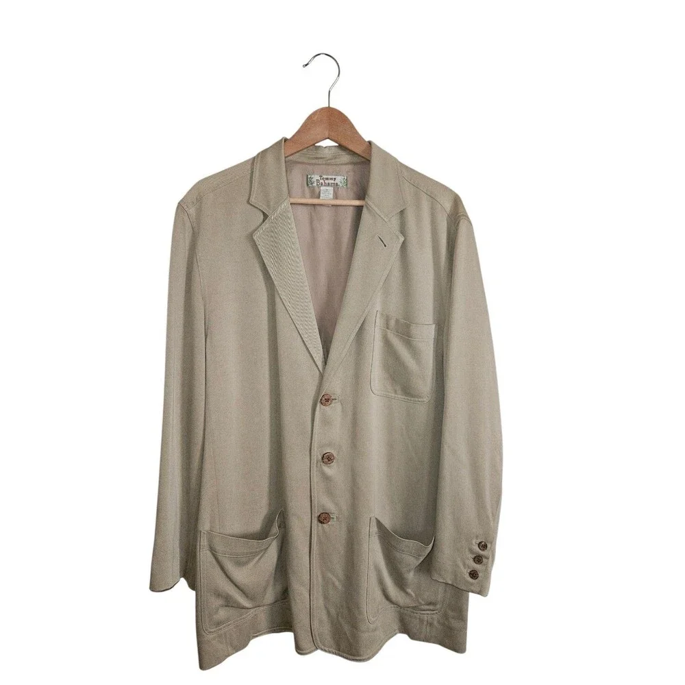 Vintage Tommy Bahama Men's 100% Silk Khaki Blazer Size M